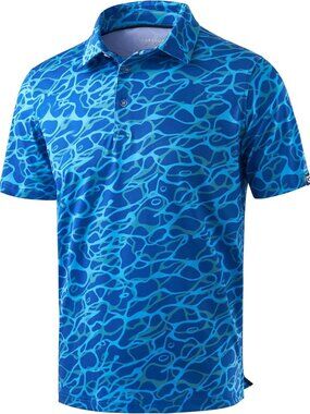Men's Blue Sea Wave Flowers Golf Shirt Short Sleeve Dry Fit Moisture Wicking Pol